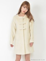 ノーカラーリボンコート/オフホワイト