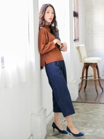 ピンストライプワイドクロップド/グレー柄