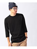 ワッフル裾七分袖カットソー/ブラック(019)