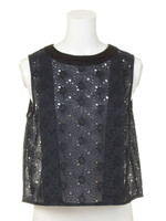 CエンブロイダリーノースリBL/オフホワイト