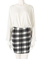 チェック柄切替ワンピース/ホワイト