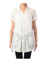 ドロストギャザー入りシャツワンピース/ホワイト(002)