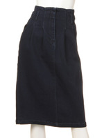 ハイウエストミモレ丈デニムスカート/ブルー