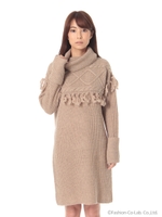 フリンジニットオフタートルワンンピース/ネイビー