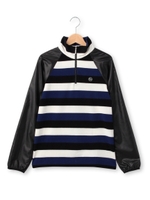 ボーダー切り替えハーフジップカットソー/ブラック(819)