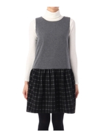 ポンチローウエスト切り替えワンピース/ブラック系(215)