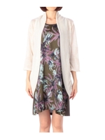 ヤシの葉ワンピース+麻混カーディガンセット/カーキ系(127)