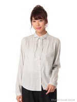 ・綿レーヨンボータイ付ブラウス/Off White