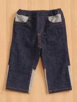 ストレッチデニム裏毛切り替えフル丈ストレート/ブルー