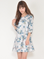 フラワーAラインワンピ/ブラック