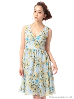 フラワープリントミモレワンピース/イエロー