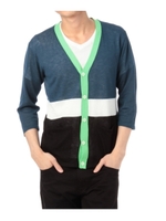 配色Vネック七分袖カーディガン/ネイビー系(992)