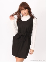 インナー×リボン付きワンピース/グレー