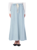 デニム調マキシ丈フレアスカート/ライトブルー(091)