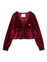 ベロアペプラムカーデ/レッド