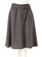 リボンつき膝丈フレアスカート/ブラウン