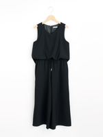 Vネックワイドオールインワン/キャメル