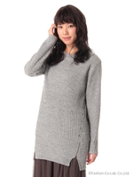 ・脇ジップ畦編ニットチュニック/Light Gray Mixture