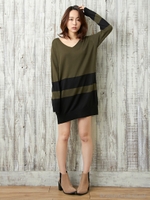 12G裾配色V/NニットOP/オフホワイト／クロ