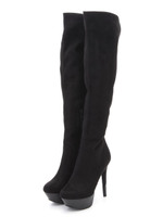 ハイヒールベーシック美脚ニーハイブーツ/ブラックスエード