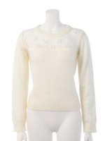 フラワーモチーフモヘア混ニット/ホワイト