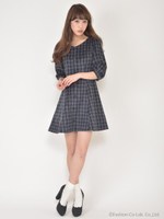 フロントボタンチェックワンピース/ネイビー