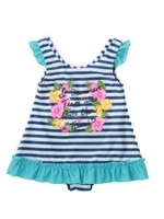 ボーダー×フラワーワンピース水着/ネイビー(393)