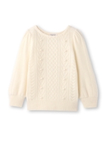 ポンポン付きMIX編み柄ニットトップス/ブルー系(095)