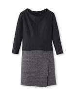 [L]千鳥柄切り替えボトルネックワンピース/グレー(912)