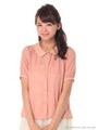 ふんわりバイカラー半袖ブラウス/ピンクベージュ