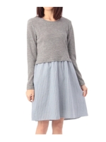 ストライプドッキングワンピース/ライトブルー(091)