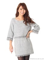 フリンジ＆ビジュー付きセットアップ/グレー