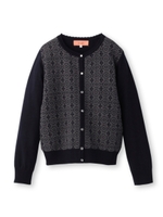 レースジャガードニットカーディガン/ネイビー(093)