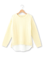 編み柄切り替えニット+布帛キャミソール/オフホワイト(003)