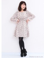 ウエストスピンドル花柄ワンピース/ベージュ