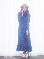 デニムシャツマキシワンピース/星柄ブルー