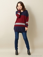 【人気アイテム】12G3Cボーダー/チュニック/ボルドー