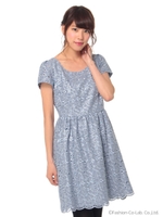 スエード刺繍ワンピース/青系