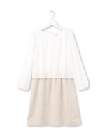 シフォンフリルツイードドッキングワンピース/ピンク系(470)