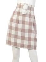 ファーポンポンブロックチェックペンシルSK/モカ