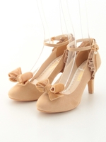 ベロアリボンフリルパンプス/ベージュ