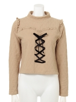 Frill Lace Up Tops/Camel