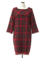 ウールツイードチェックワンピース/レッド