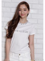 ビジュー付ロゴTシャツ/ホワイト