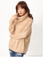 ボリュームタートルケーブルニット/キャメル