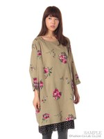 ローズブーケプリントドットレイヤードワンピ/ベージュ