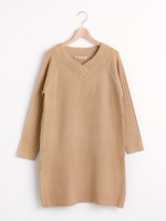 Vネックニットワンピース/グレー