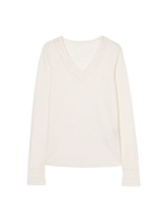 【O】レースパネルVネックTOP/WHITE