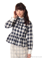 ブロックチェックぺプラムTOPS/ブルー