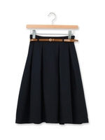 ベルト付きタックフレアスカート/ベージュ(052)